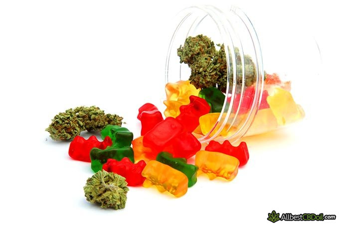 Best CBD edibles: a jar full of gammies and hemp.