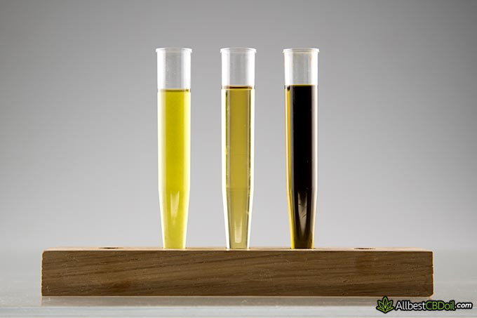 Best water-soluble CBD oil: three bottles with CBD oil.