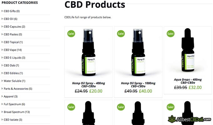 CBD Life UK reviews: product selection.