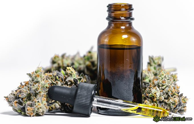 Best CBD oil for inflammation: a CBD bottle, and some hemp near it.