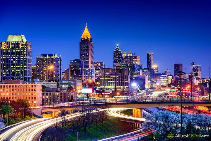 CBD oil Georgia: Atlanta city at night.