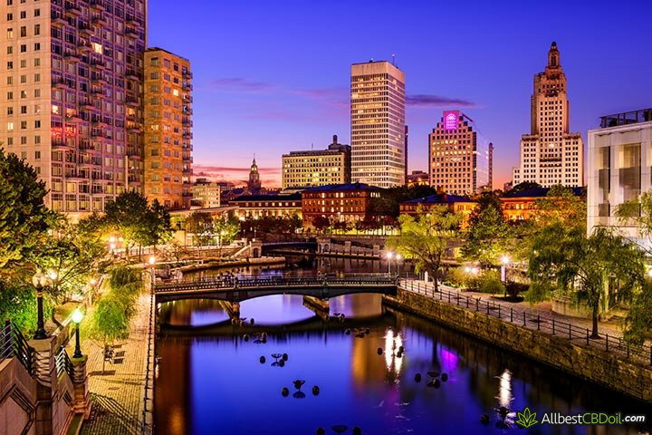 CBD oil in RI: Providence at night.