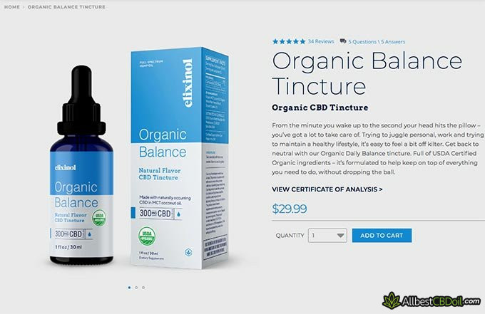 Elixinol reviews: the Organic balance tincture.