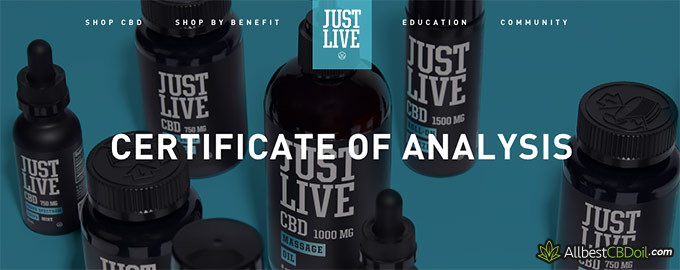 Just Live CBD review: certificate of analysis.