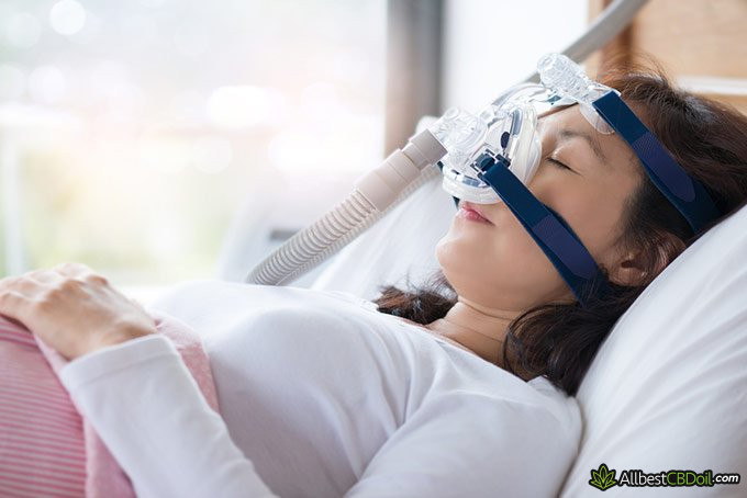 Coronavirus sleep: Woman sleeping with CPAP machine.